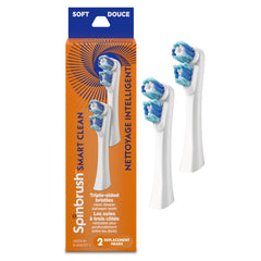 Spinbrush Smart Clean Replacement Heads, Battery Powered Electric Toothbrush Refills for Adults, Soft Bristles, 2 Count, NEW