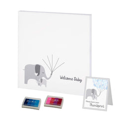 Lillian Rose Baby Elephant Canvas Baby Shower Guest Book Alternative with 2 Ink Pads