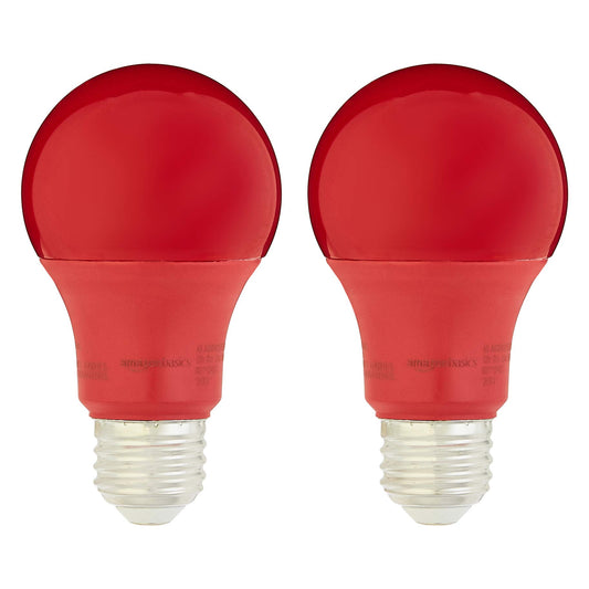 Amazon Basics 60 Watt Equivalent, Non-Dimmable, A19 LED Light Bulb | Red, 2-Pack