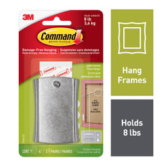 Command Wire Back Picture Hanger 17048-EF, White, 1 Hanger, 4 Large Strips, 4 Mini Strips