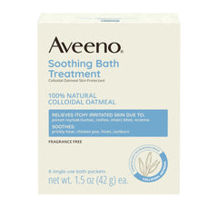 Aveeno Soothing Bath Treatment, Eczema, Dry Skin Relief, Colloidal Oatmeal Bath, Cleanser, Fragrance Free, 8-pack, 42 gram