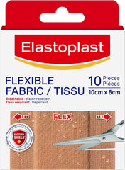 Elastoplast Flexible Fabric Adhesive Bandages, 10 Strips, 10 cm x 8cm Width, beige | Wound Dressing for First Aid Kit | Extra Flexible | Adapts to all your movements | Strong Adhesion