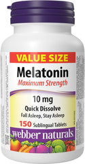 Webber Naturals Melatonin 10 mg, Maximum Strength, 150 Quick Dissolve Tablets, For Sleep Support