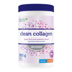 Genuine Health Bovine Clean Collagen Powder, 28 servings, 280g tub, 10g collagen per serving, Natural joint, skin, hair, nail support, Unflavoured, Dairy & gluten Free, Grass-fed, Keto & paleo-friendly