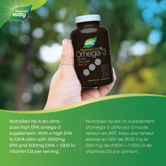 Nature's Way NutraSea HP Omega 3 + Vitamin D Softgels Supplement with Fish Oil – High Potency – Heart, Brain, Bone & Immune Support for Adults and Kids Ages 9+ – EPA & DHA + 1000IU D3, 60 Softgels
