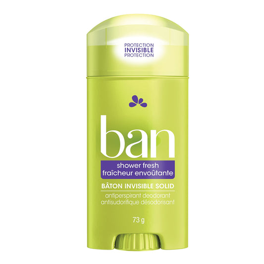 Ban Shower Fresh 24-Hour Invisible Solid, Antiperspirant Deodorant, 73 G | Made in Canada