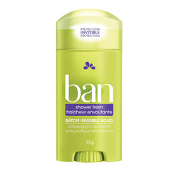Ban Shower Fresh 24-Hour Invisible Solid, Antiperspirant Deodorant, 73 G | Made in Canada