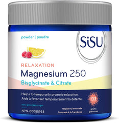 SISU Magnesium 250 (bis)Glycinate & Citrate Powder | Helps to Temporarily Promote Relaxation, Minimize Stress Levels & Improve Sleep Quality | Includes GABA and L-Theanine | Non GMO, Gluten Free, Rasp 133 gram