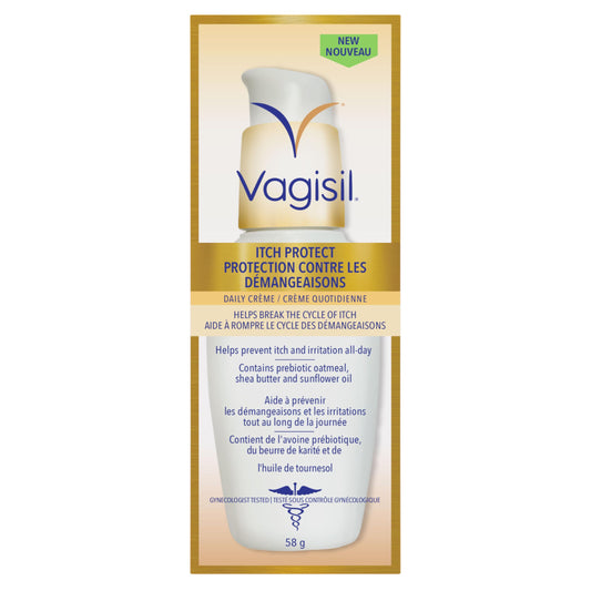 Vagisil Itch Protect Daily Creme with Prebiotic Oatmeal, Fragrance-Free Protective Formula with Shea Butter and Sunflower Oil, Hypoallergenic Itch and Irritation Prevention, 58g