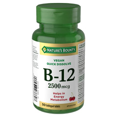 NATURE'S BOUNTY Vitamin B12 Supplement, Helps In Energy Metabolism In The Body, 2500Mcg, 50 Microtablets, 17.5 g