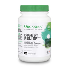 Organika Canadian-Made Digest Relief- with Ginger and Activated Charcoal- Relief for Digestive Upset, 90 Count (Pack of 1)