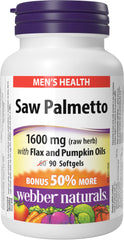 Webber Naturals Saw Palmetto 160 mg, Contains Flax and Pumpkin Oil, 90 Softgel