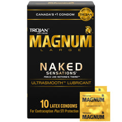 TROJAN Magnum Naked Sensations Lubricated Latex Condoms, 10 Count, Larger than Standard Size Condoms, Textured for Stimulation, Silky Smooth Lubricant for Extra Comfort