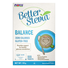 NOW Foods BetterStevia Balance with Chromium and Inulin, Zero-Calorie Granulated Sweetener Packets, Keto Friendly, Suitable for Diabetics, No Erythritol, 100 Packets