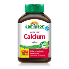 Jamieson Mega Cal Calcium 650 mg Caplets, Combines 5 Forms of Calcium, Helps Prevent Bone Loss and Osteoporosis, Supports Bone and Teeth Health. Vegetarian, Gluten-Free, 120 Caplets, Proudly Canadian