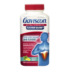 Gaviscon Extra Strength Flavour Blend Tablets - 120 Count - Chewable Foaming Antacid Tablets for Heartburn Relief - Zesty Mint