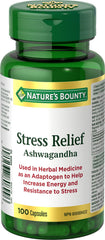 Nature's Bounty Stress Relief Ashwagandha, Help increase energy and resistance to stress, 100 Capsules