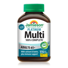 Jamieson 100% Complete Multivitamin Platinum for Adults 65+, with Lycopene, Lutein, and Additional Immune Support. Supports Energy, Eye Health, Bone Health, and Overall Health, Gluten-Free, One Per Day, 115 Mini Caplets