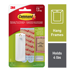 Command Sawtooth Picture Hanging Hooks, 1 Hanger 2 Large Strips, White - Damage-Free, 17040C