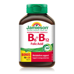 Jamieson Vitamin B6 75 mcg + Vitamin B12 150 mcg with Folic Acid 800 mg, 110 Tablets. Naturally Boosts Energy, Supports Immune Function, Helps with Healthy Pregnancy and Fetal Development. Vegetarian
