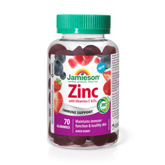 Jamieson Zinc 15 mg, 70 Gummies, Mixed Berry Flavour. With 50 mg Vitamin C and 400 IU Vitamin D3, Supports Immune Health, Bone Health, Healthy Hair, Skin, Nails. Vegetarian
