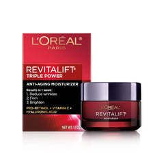 L'Oréal Paris Face Moisturizer, Moisturizer for Face with Pro-Retinol, Vitamin C & Hyaluronic Acid, Retinol Cream Reduces Look of Wrinkles & Firms Skin, Revitalift Triple Power LZR, 50ml