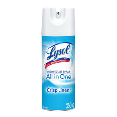 Lysol Disinfectant Spray, All in One, Crisp Linen, Disinfect and Eliminate Odours on Hard Surfaces and Fabrics, Kills 99.99% of Viruses & Bacteria, 350g
