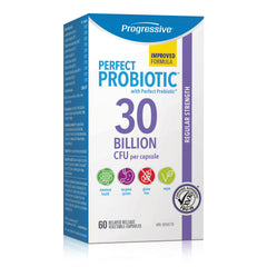 Progressive Perfect Probiotic 30 Billion CFU, 10 Strains + Prebiotic Blend, with Lactobacillus plantarum, and DDS-1® L. acidophilus, Delayed-Release Guaranteed Potency, Shelf-Stable, Digestive and Gut-Health Support, 60 Vegan Capsules