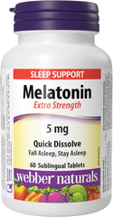 Webber Naturals Melatonin 5 mg, Extra Strength, 60 Quick Dissolve Tablets, For Sleep Support