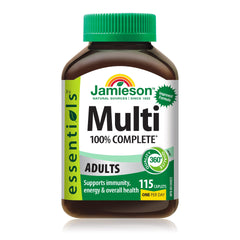 Jamieson 100% Complete Multivitamin for Adults, with Lutein, Calcium, and Biotin. Supports Immunity, Energy, and Overall Health, Packed with Antioxidants, Gluten-Free, One Per Day, 115 Caplets