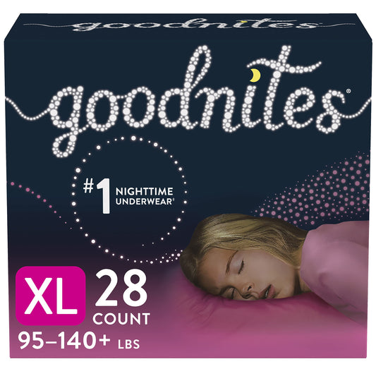 Huggies Goodnites Girls Bedwetting Night Time Underwear, Goodnites, XL (95-140+ lb.), 28 Ct