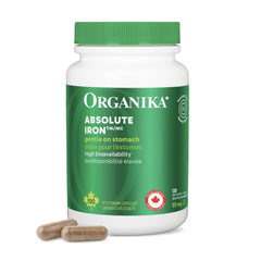 Organika Canadian-Made Absolute Iron - Iron Bisglycinate- High Availability, Gentle on Stomach, Boost Iron Levels- Beneficial for Women and Vegetarians- 120vcaps