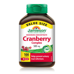 Jamieson Cranberry Complex, with 450 mg Cranberry Extract and 50 mg D-Mannose, Antioxidant, Max Concentrate, and Protects Against Urinary Tract Infections. Non-GMO, Gluten-Free, 100 Vegetarian Capsules