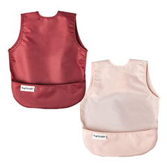 Tiny Twinkle Mess-Proof Apron Toddler Bibs w/Tug-Proof Closure, Baby Food Bibs, 2 Pack Rose, Burgundy
