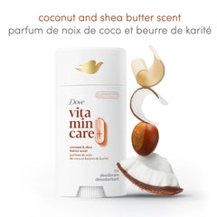 Dove Vitamin Care+ Deodorant Stick Aluminum-Free Deodorant for Women Coconut & Shea Butter Scent 72H Breathable Odour Protection with Vitamin B3+E 74 g