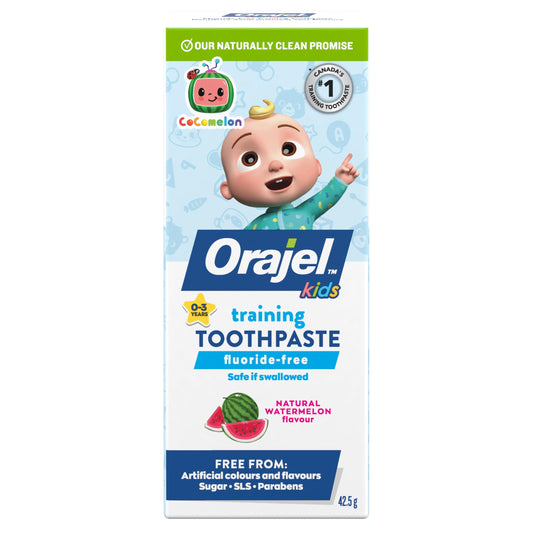 Orajel Kids Cocomelon Training Toothpaste – Natural Fruity Fun Flavor, Gentle Fluoride-Free Formula, Pediatrician Recommended, 42.5g