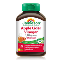 Jamieson Apple Cider Vinegar with Chromium Caplets, Helps Maintain Normal Blood Glucose Levels and Supports Metabolism. One Per Day, Vegetarian, Non-GMO, Gluten-Free, 120 Count
