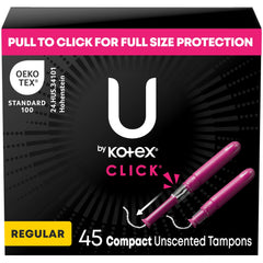 U by Kotex Click Compact Tampons, Regular Absorbency, Unscented, 45 Count