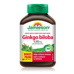 Jamieson Ginko Biloba 4,000 mg, Helps Enhance Cognitive Function, Improve Memory, and Supports Peripheral Circulation. Vegetarian, Gluten-Free, 90 Count