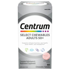 Centrum Adult Select Essentials Multivitamins for Men & Women 50 Plus, Chewables Multivitamins/Minerals Supplement, Lemon Berry Flavour, 60 Chewable Tablets (Packaging May Vary)