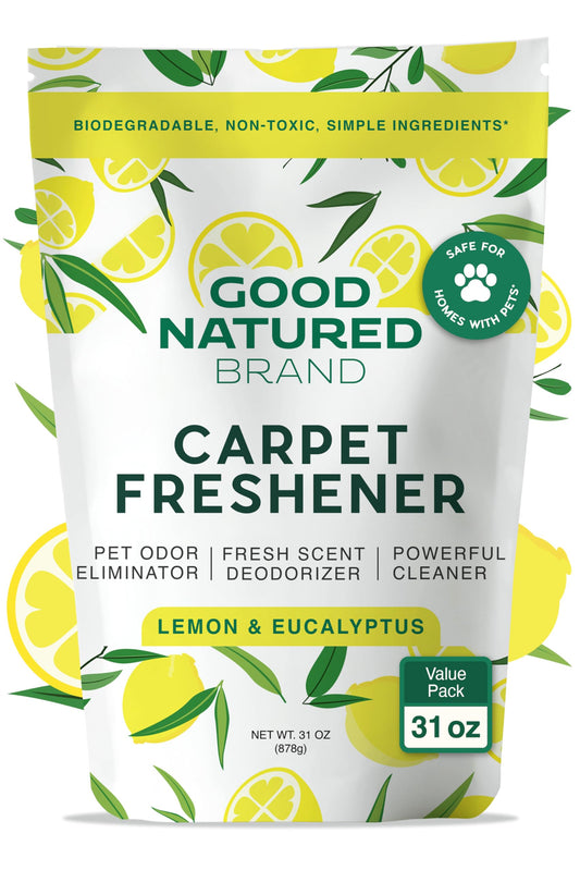 Good Natured Brand | Carpet Deodorizer & Freshener Powder | 31 oz Pet Odor Eliminator for Strong Odor & Pet Urine | Fresh Natural Lemon & Eucalyptus Scent | Safe for Homes with Pets