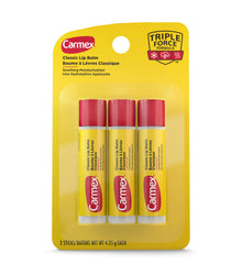 Carmex Classic Lip Balm Stick 3 Pack – Original Formula, Moisturizing Lip Care with Cocoa Butter, Cooling & Soothing Relief for Dry Lips