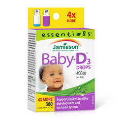 Jamieson Baby Vitamin D3 Drops 400 IU, Supports Baby's Development, Immune Health, Healthy Bones and Teeth. Pure and Premium Formula, Non-GMO, Gluten-Free, Lactose-Free, No Artificial Colours, Flavours or Preservatives, 360 Drops