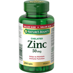 NATURE'S BOUNTY Zinc, 50 mg, Zinc Gluconate, Value Size, Helps Maintain Immune Function, For Good Health & Healthy Skin, Helps To Metabolize Nutrients & Connective Tissue Formation, 200 Caplets, 159 g
