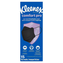 Kleenex Comfort Pro 3-Layer Face Mask (Pack of 15), Dermatologically Tested, Soft Elastic Ear Loop, Adjustable Nose Clip, Black