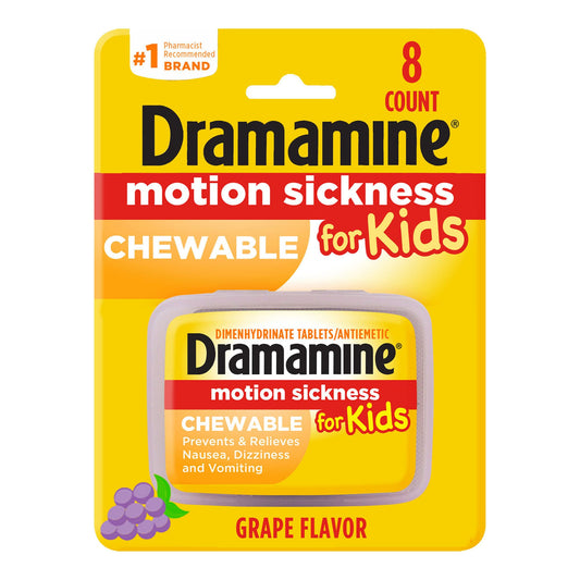 Dramamine Motion Sickness Relief for Kids | Chewable Grape | 8 Count