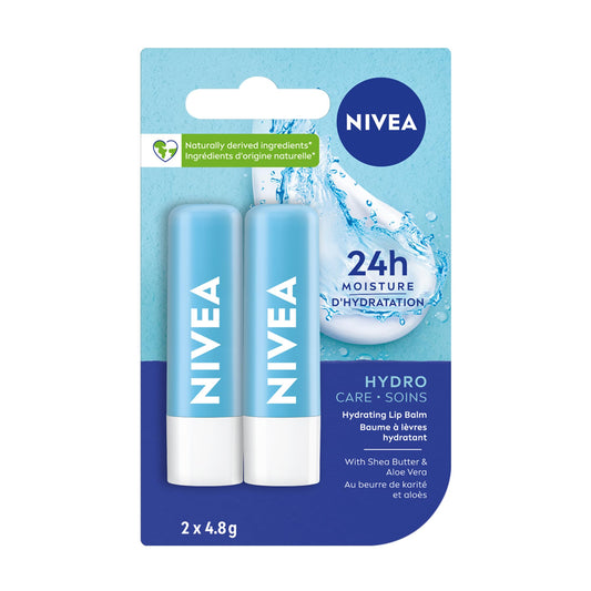 NIVEA Hydro Care Lip Balm, (2 X 4.8g) | Made with Aloe Vera & Shea Butter, 24H Hydration, Transparent