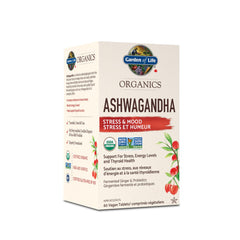 Garden of Life Organics Ashwagandha, 60 Tablets | Provides Energy and Mood Support, Helps Increase Resistance to Stress and Anxiety, Supports Thyroid Funcion | Non-GMO, Gluten-Free, Vegan, Kosher