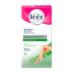 Veet, Wax Strips with Easy Gelwax, Hair Removal, Remove the Shortest Hairs, Dry Skin, Legs & Body, 20 Count