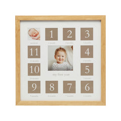 Kate & Milo My First Year Picture Frame, Baby's First Twelve Months Photo Collage and Gender Neutral Keepsake, Ideal for Baby Shower, New Mom Gift and Nursery Decor, Wood